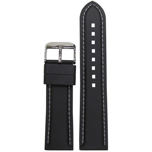 Black Bonetto Cinturini Model 325 White Stitched Diver - Genuine NBR Italian Rubber Watch Strap | Panatime.com