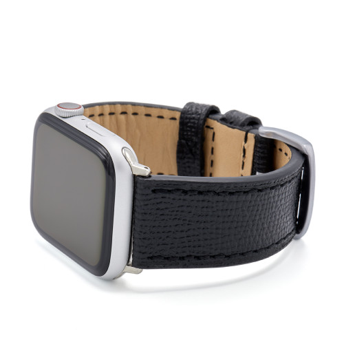 Black French | Leather Watch Band with Match Stitching for Apple Watch