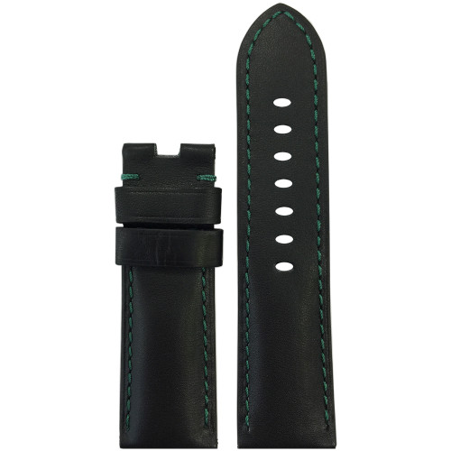 Soft Calf Leather Watch Band | Black | Green Stitch | for Panerai Deploy | Panatime.com