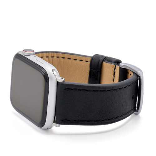 Black Vintage Leather Watch Band with Match Stitching for Apple Watch