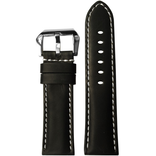 Black Padded Vintage Leather Watch Strap with White Stitching | Panatime.com