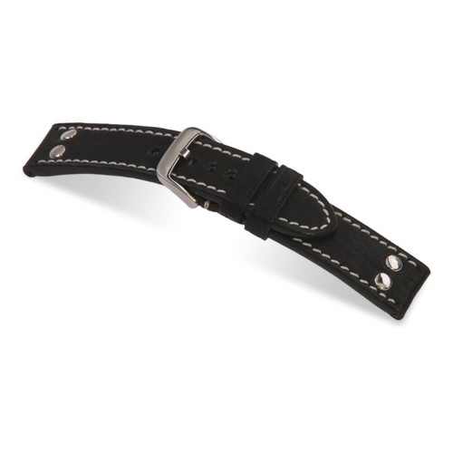 RIOS1931 Black Chesterfield, Genuine Vintage Leather Watch Strap with Rivets | Panatime.com