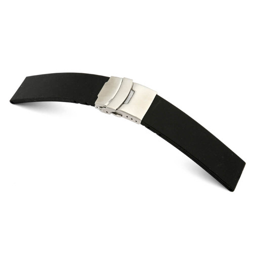 RIOS1931 Black Richmond, Rubber Watch Strap with Deploy Buckle Attached (Water Resistant) | Panatime.com