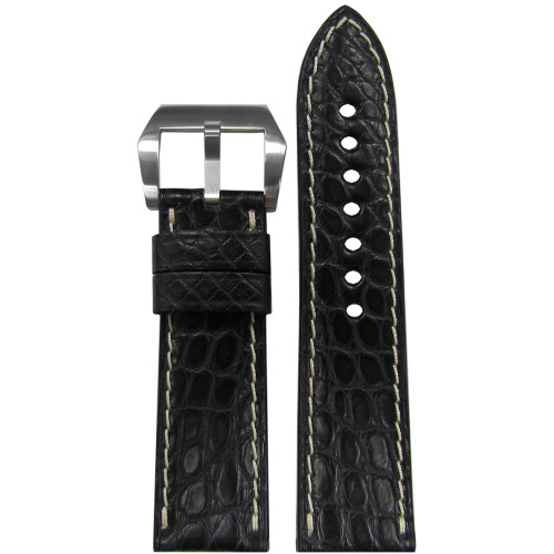 Genuine Alligator Watch Strap | Premium Cut | White Stitching | Black | Panatime.com