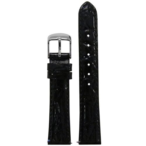 Black Glossy Embossed Leather Gator Watch Strap with Match Stitching (for Michele) | Panatime.com