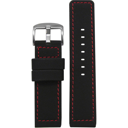 Black Waterproof PU Ballistic Watch Strap with Red Stitching  | Panatime.com