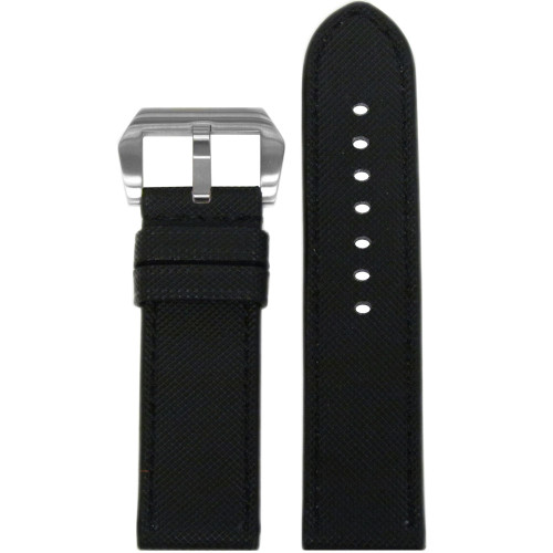 24mm Black "KVLR" Style Waterproof Synthetic Watch Strap with Black Stitching | Panatime.com