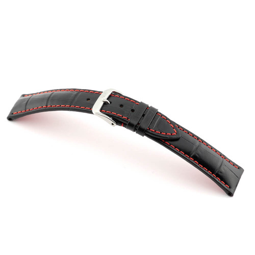 Black RIOS1931 Vegas, Embossed Alligator Grain Watch Band with Red Stitching | Panatime.com