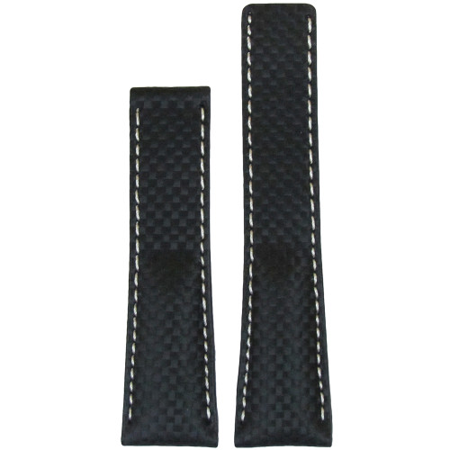 Black Carbon Fiber Style Watch Strap with White Stitch for Breitling Deploy | Panatime.com