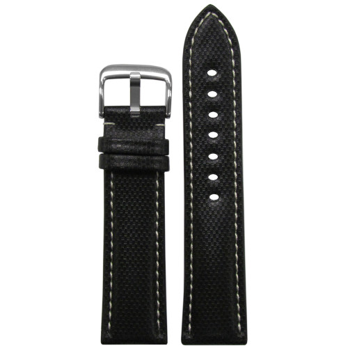 Black "KVLR" Style Synthetic Watch Strap - Leather Backing, White Stitching | Panatime.com