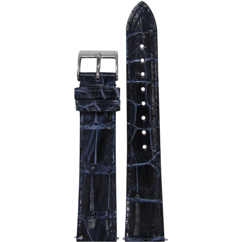 Dark Blue Glossy Genuine Handmade Alligator Watch Strap with Match Stitching  and Quick Release Pins for Michele| Panatime.com