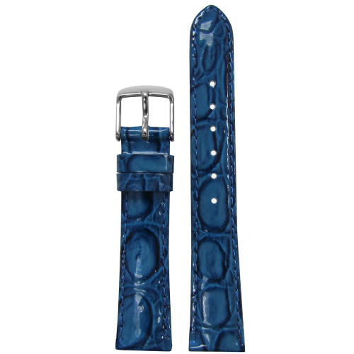 18mm Blue Glossy Embossed Leather Gator Watch Strap with Match Stitching (for Michele) | Panatime.com