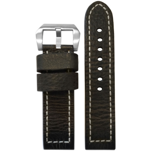 Vintage Leather Watch Band | "Bomber" | Dark Brown | White Box Stitch | Panatime.com