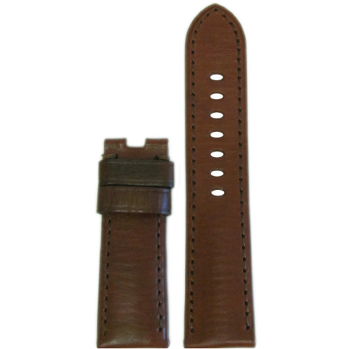 24mm Medium Brown HZ Vintage Leather Watch Strap with Match Stitching for Panerai Deploy | Panatime.com