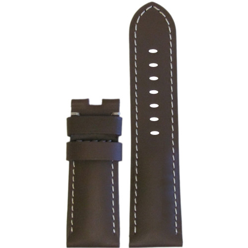 24mm Brown Soft Calf Leather Watch Strap with White Stitching for Panerai Deploy | Panatime.com