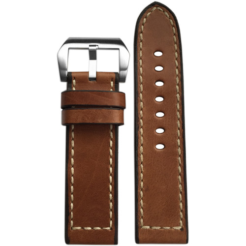 Vintage Leather Watch Band | Gaucho | Brown | Black Painted Edges | White Stitch | Panatime.com