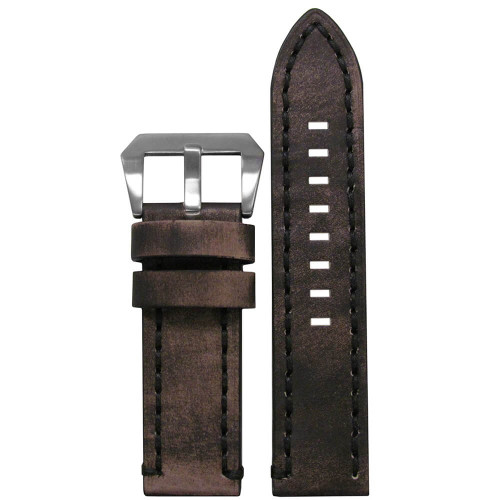 26mm Distressed Grey Vintage Tobacco Leather, Flat - Black Stitching | Panatime.com