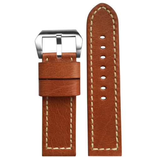 Vintage Leather Watch Band | Camel | White Stitch | Panatime.com