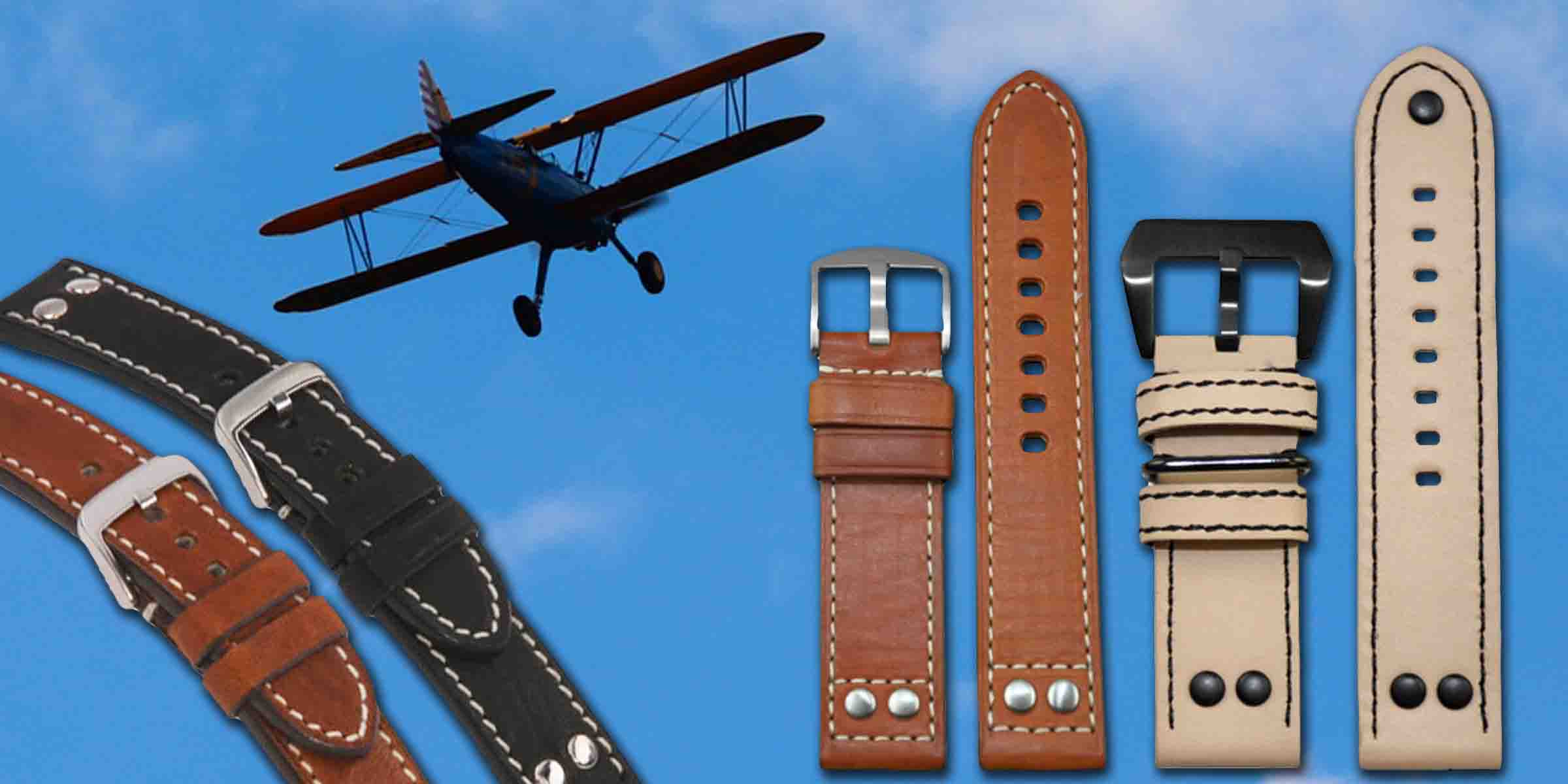 Panatime pilot-style vintage leather watch bands