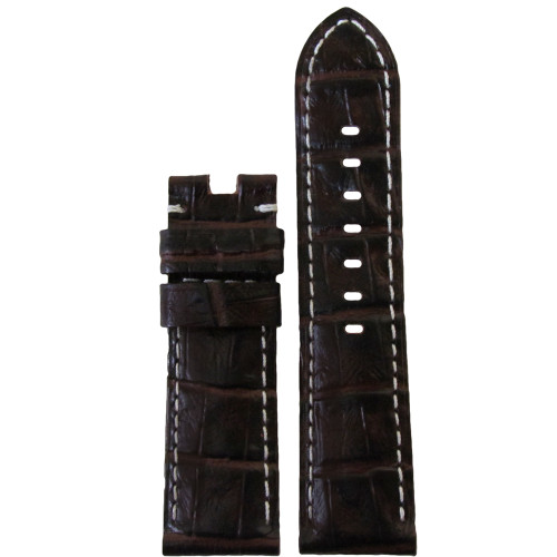 Embossed Leather Gator Watch Band | Choco Semi Gloss | White Stitch | for Panerai Deploy | Panatime.com