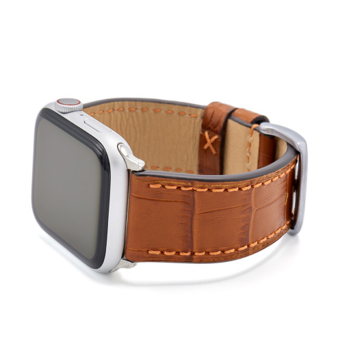 Cognac Gator | Embossed Leather Watch Band with Match Stitching for Apple Watch