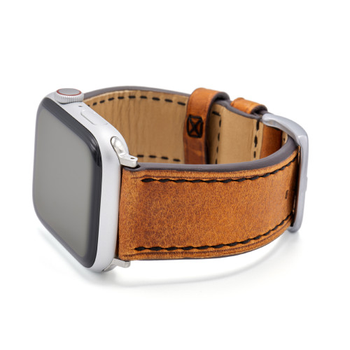 Oxford | Cognac Vintage Leather Watch Band with Black Stitching for Apple Watch