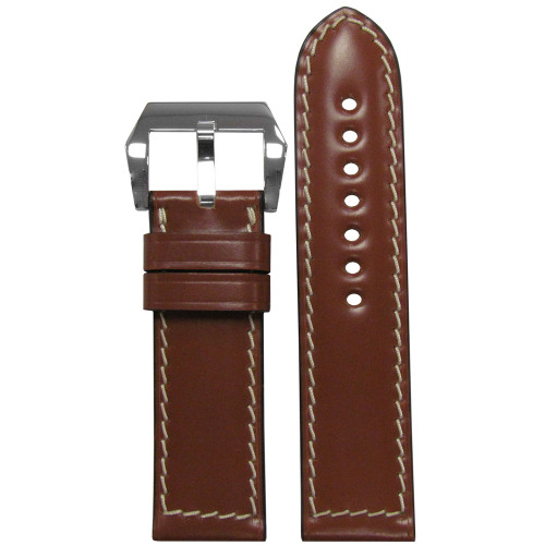 24mm Cognac Genuine Shell Cordovan Vintage Leather Watch Strap with White Stitching | Panatime.com