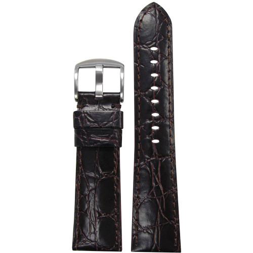 Semi-Gloss Embossed Leather "Gator" Watch Band | Dark Brown | Match Stitch | for Panerai Radiomir | Panatime.com