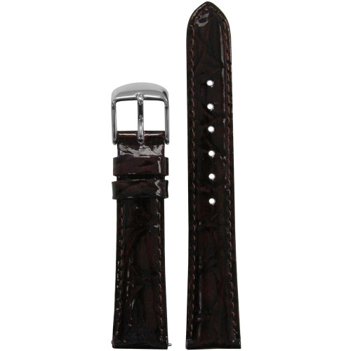 20mm Dark Brown Glossy Embossed Leather Gator Watch Strap with Match Stitching (for Michele) | Panatime.com