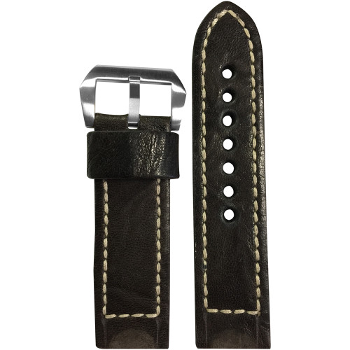 Distressed Vintage Leather Watch Band | Dark Brown | White Box Stitch | For Panerai | Panatime.com