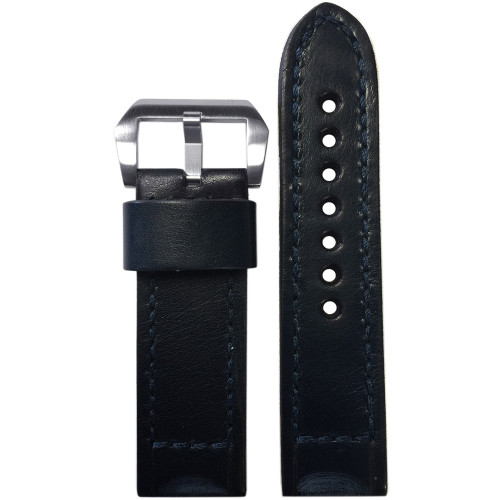 24mm Dark Navy Vintage Leather Watch Strap with Match Classic Box Stitching for Panerai | Panatime.com