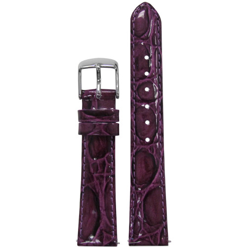 Deep Purple Glossy Embossed Leather Gator Watch Strap with Match Stitching (for Michele) | Panatime.com