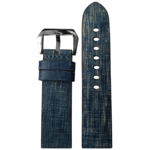 24mm Denim Genuine Vintage Leather, Flat - Stitchless | Panatime.com