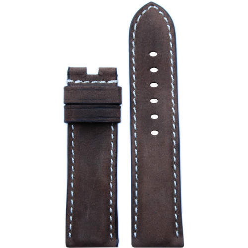 22mm Dark Olive Vintage Leather Watch Strap with White Stitching for Panerai Deploy | Panatime.com