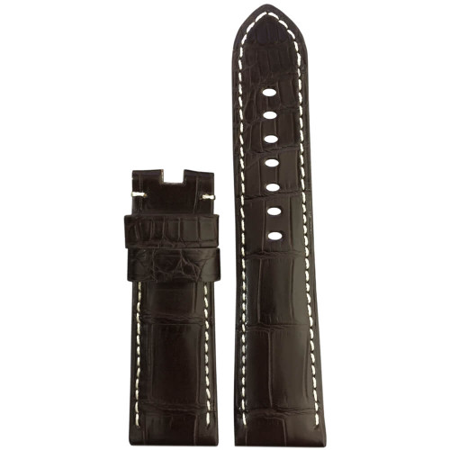 24mm Dark Brown Matte Louisiana Alligator Watch Strap with White Stitching for Panerai Deploy | Panatime.com