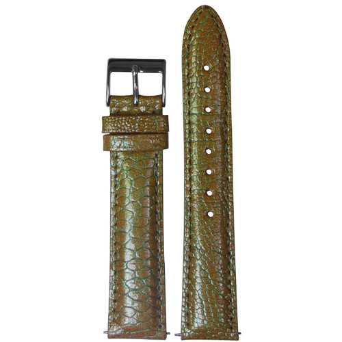 18mm Gold/Green Genuine Ostrich, Handmade Watch Strap with Match Stitching (for Michele) | Panatime.com