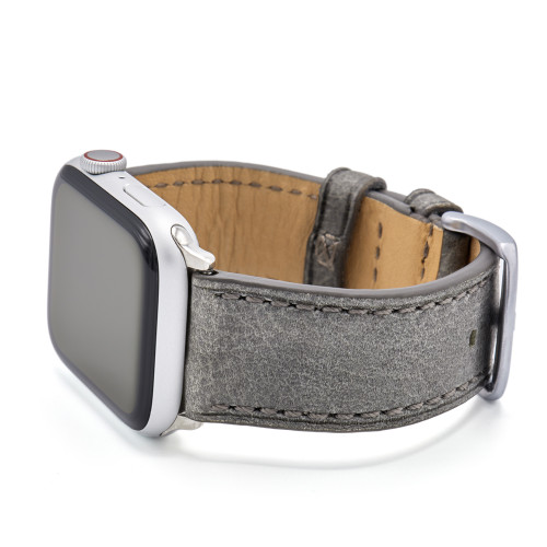 Grey Vintage Leather Watch Band with Match Stitching for Apple Watch