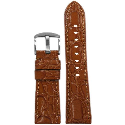 Glossy Embossed Leather "Gator" Watch Band | Honey | Match Stitch | for Panerai Radiomir | Panatime.com