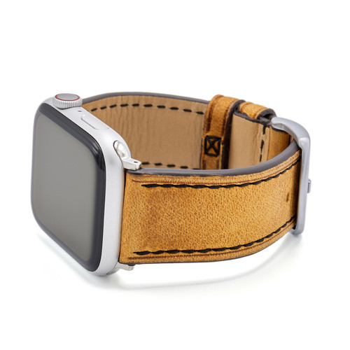 Oxford | Honey Vintage Leather Watch Band with Black Stitching for Apple Watch