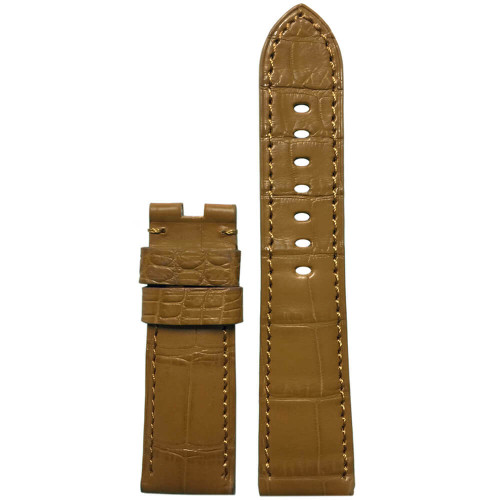 Honey-Tan Matte Louisiana Alligator Watch Strap with Match Stitching for Panerai Deploy | Panatime.com