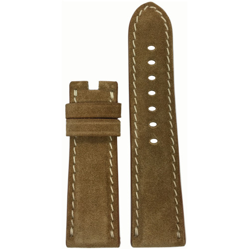 22mm Khaki Velour Watch Strap with White Stitching for Panerai Deploy | Panatime.com