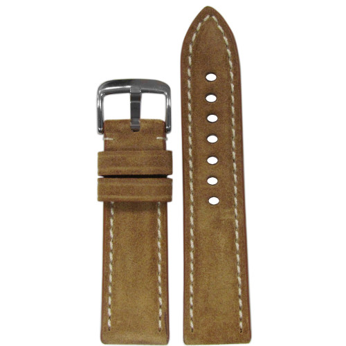 Velours Watch Band | Khaki | White Stitch | Panatime.com