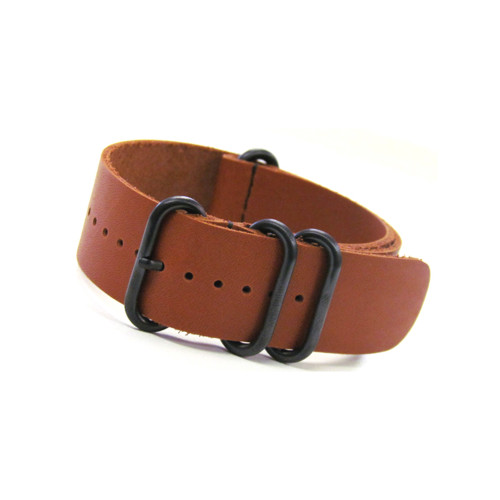 Smooth Mahogany PVD 4-Ring Classic Leather Watch Strap | Panatime.com