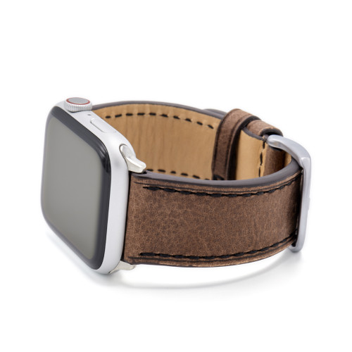 Mocha Vintage Leather Watch Band with Black Stitching for Apple Watch