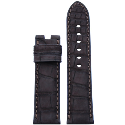 24mm Mocha Nubuk Alligator Watch Strap with Match Stitching for Panerai Deploy | Panatime.com