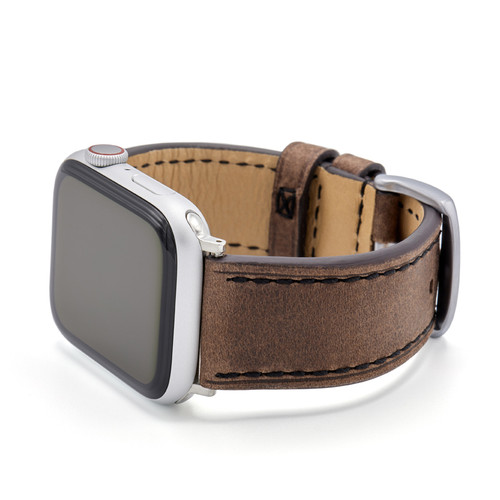 Oxford | Mocha Vintage Leather Watch Band with Black Stitching for Apple Watch