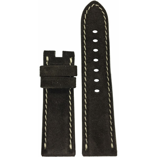 24mm Mocha Velour Watch Strap with White Stitching for Panerai Deploy | Panatime.com