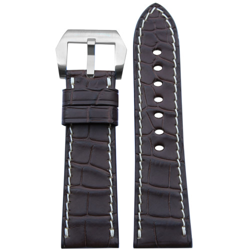 26mm (XL) Dark Brown Matte Alligator Watch Strap with White Stitching for Panerai Radiomir | Panatime.com