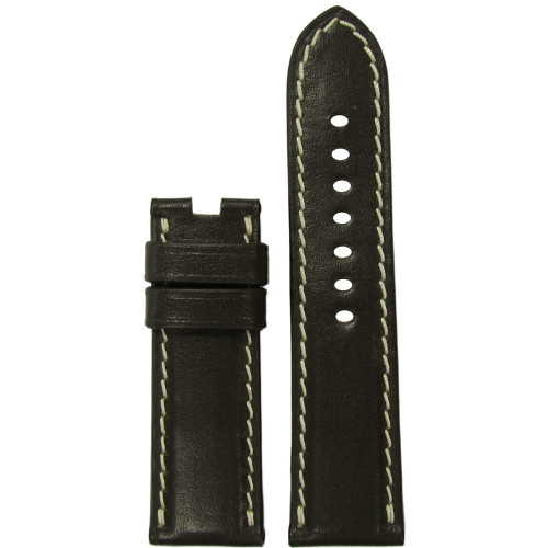 22mm Mocha Saddle Leather Watch Strap with White Stitching for Panerai Deploy | Panatime.com