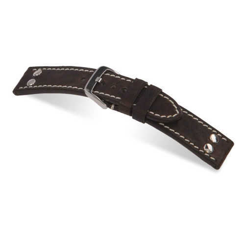 RIOS1931 Mocha Chesterfield, Genuine Vintage Leather Watch Strap with Rivets | Panatime.com